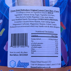 Refreshers Original Lemon Chew Bars - Freeze Dried Sweets - Vegan, Vegetarian & Halal