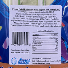 Refreshers Sour Apple Chew Bars - Freeze Dried Sweets - Vegan, Vegetarian & Halal