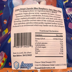 Chew Ems Blue Raspberry Juicy Bites (Jelly filled Bon Bons) - Freeze Dried Sweets - Vegetarian, Halal, Vegan, Gluten & Dairy Free