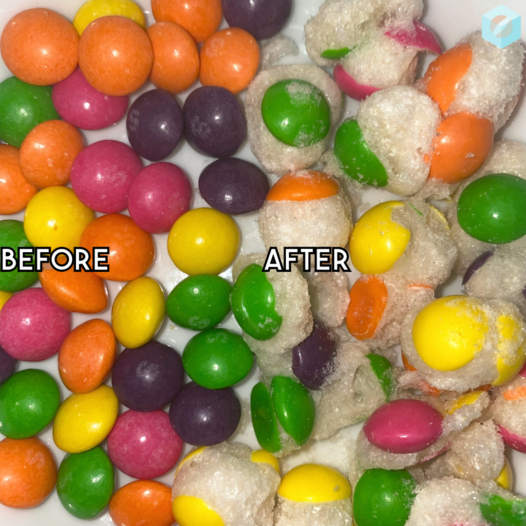 Sour Fruit Balls 50g Freeze Dried Sweets before and after